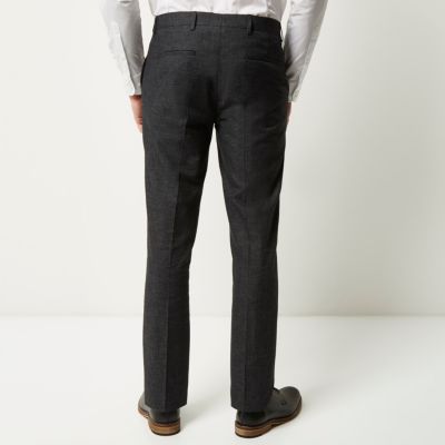 Black linen slim fit suit trousers